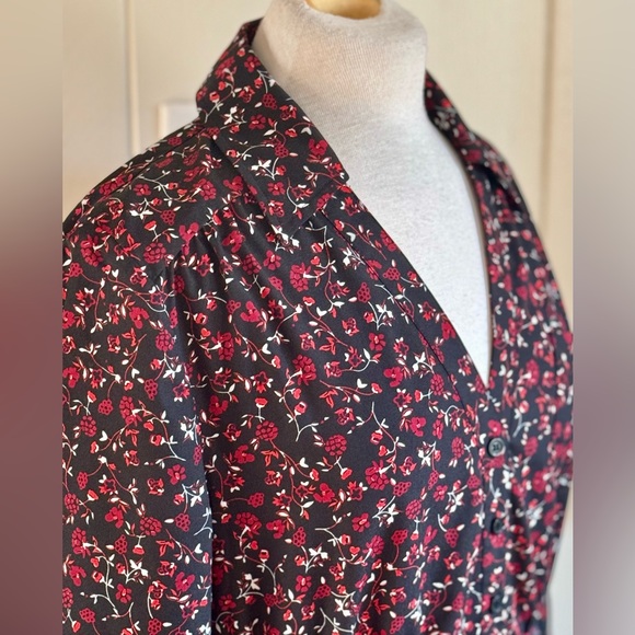 *EUC* Thakoon Collective / Floral Long Sleeve Collar Shirtdress / Black, Red/ 12 - Picture 7 of 15